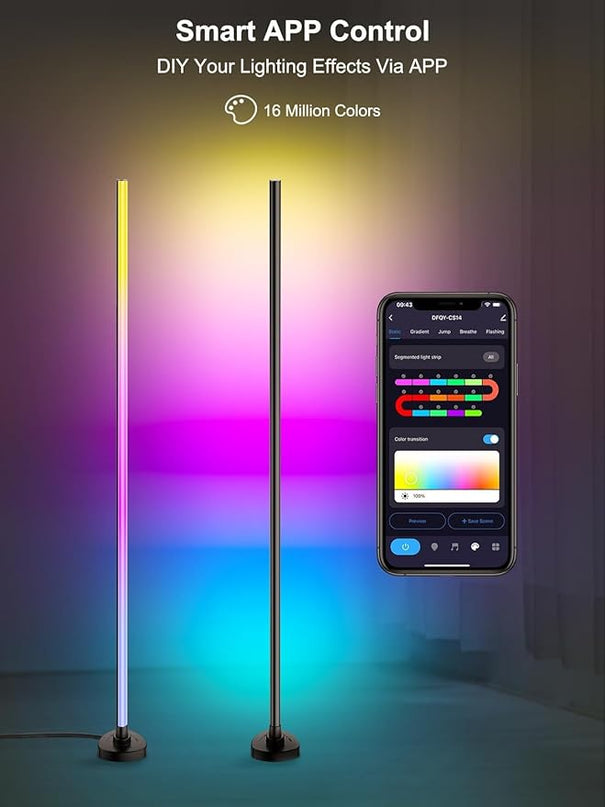 LED Corner Floor Lamp, Dimmable Color Changing Lamp, 55" RGB Floor Lamp Work with Alexa, Corner LED Lamp with APP/Remote Control, DIY Mode & Timing, Modern Floor Lamps for Living Room, Gaming Room - LeafyLoom