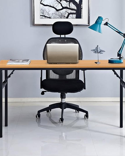 Need Computer Desk Office Desk 55 inches Folding Table Computer Table Workstation No Install Needed,Teak Black AC5BB-140X - LeafyLoom