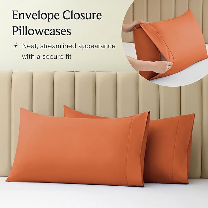 LuxClub 6 PC California King Sheet Set, Breathable Luxury Bed Sheets, Deep Pockets 18" Wrinkle Free Cooling Sheets Machine Washable Hotel Bedding Silky Soft - Autumn Orange Cal King - LeafyLoom