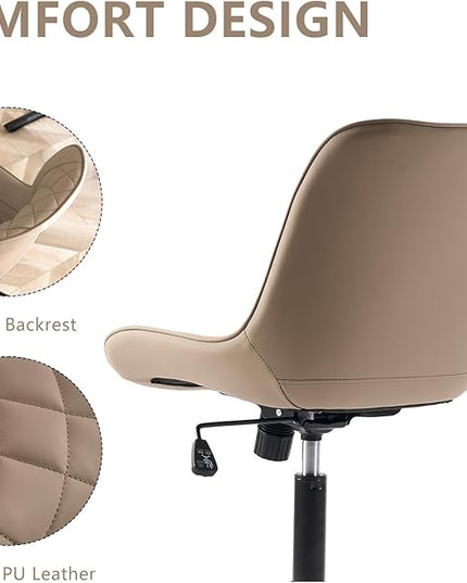 YOUNIKE Armless Office Chair Leather Desk Chair with Wheels Swivel Rolling Task Chair with Back Upholstered Computer Chair Height Adjustable Modern Ergonomic Wide Seat Khaki - LeafyLoom