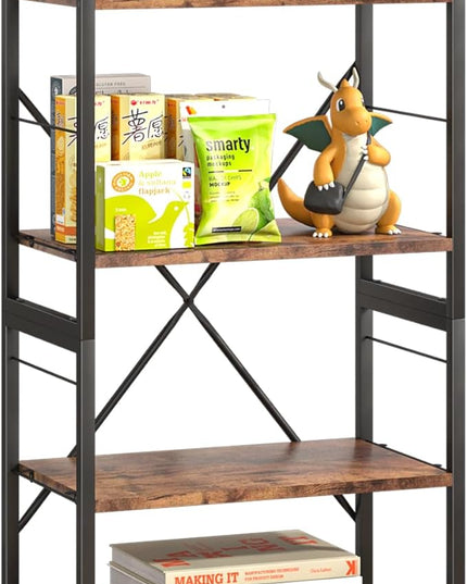 4 Tiers Bookshelf Adjustable Shelf Organizer, Rustic Brown Small Bookcase for Small Space,Industrial Wooden Storage Bookcase Display Rack and Storage Organizer for Living Room Home Office - LeafyLoom