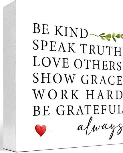 Be Kind Speak Truth Wood Block Sign Desk Decor,Rustic Inspirational Wooden Box Plaque Sign Desk Decor for Home Office Shelf Table Decor Decorations - LeafyLoom