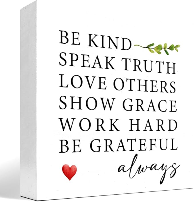 Be Kind Speak Truth Wood Block Sign Desk Decor,Rustic Inspirational Wooden Box Plaque Sign Desk Decor for Home Office Shelf Table Decor Decorations - LeafyLoom