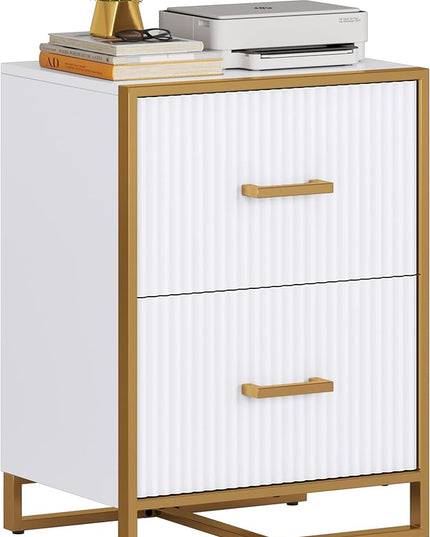 YITAHOME 2 Drawer File Cabinet, Lateral Filing Cabinet for Home Office, White and Gold - LeafyLoom