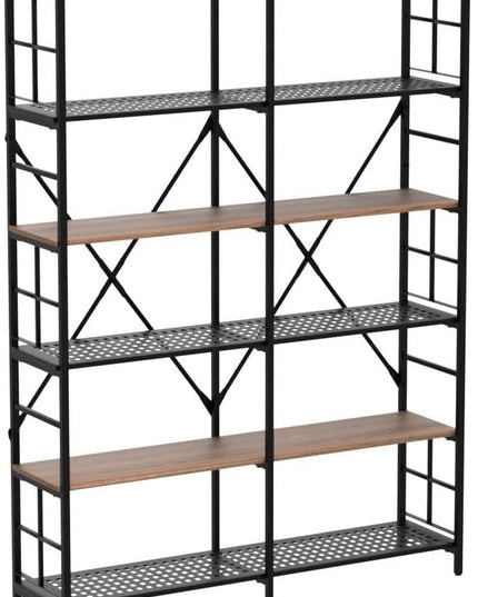 HOMISSUE Double Wide 6-Tier Bookshelf,Industrial Bookcases with Metal Frame,Open Large Storage Bookshelves,Wood Style and Metal Tall Display Shelves for Living Room Office,Brown - LeafyLoom