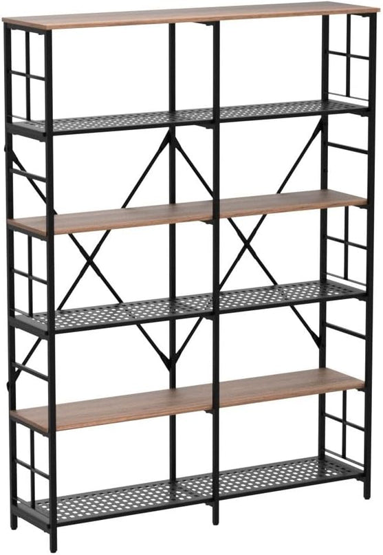 HOMISSUE Double Wide 6-Tier Bookshelf,Industrial Bookcases with Metal Frame,Open Large Storage Bookshelves,Wood Style and Metal Tall Display Shelves for Living Room Office,Brown - LeafyLoom