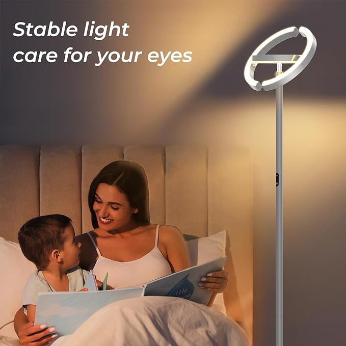 FIMEI Floor Lamp for Living Room, Saturn Ring Original Design, LED Bright Rotatable Modern Floor Lamp, Stepless Dimming and 3 Color Temperatures, Touch/Remote Control, for Bedroom Office, Gray - LeafyLoom