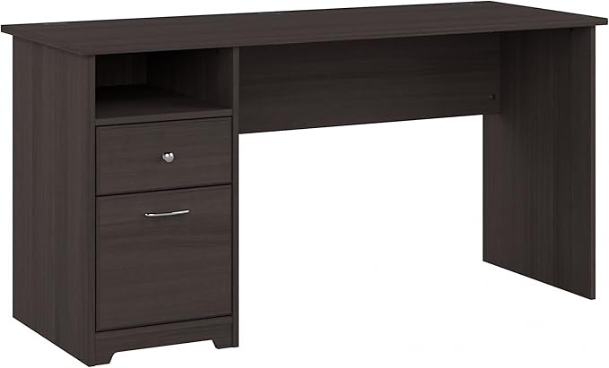 Bush Business Furniture Cabot Desks for Home Office with Storage and Chrome Hardware, Elegant Computer Table with Drawers, 60W, Heather Gray - LeafyLoom