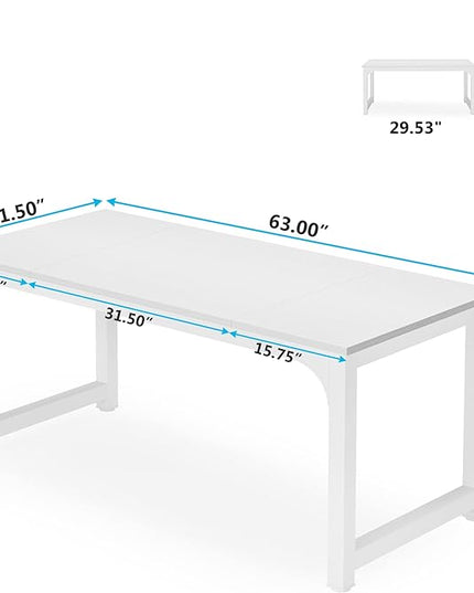 63 Inch Large Executive Computer office desk, White - LeafyLoom