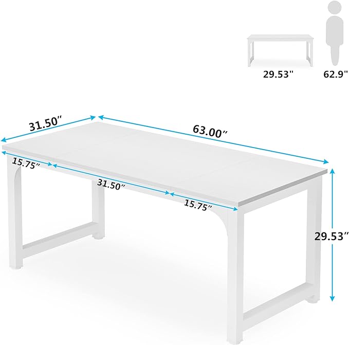 63 Inch Large Executive Computer office desk, White - LeafyLoom
