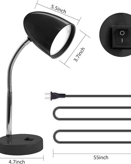 LED Desk Lamp, Flexible Gooseneck with Table lamp, 3.5W 240LM 4000K Cool White Study Lamps for Bedroom and Office, Eye Protection, ETL Listed,Black - LeafyLoom