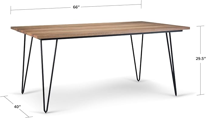 SIMPLIHOME Hunter SOLID MANGO WOOD and Metal 66 Inch Rectangle Industrial Dining Table in Natural, For the Dining Room - LeafyLoom
