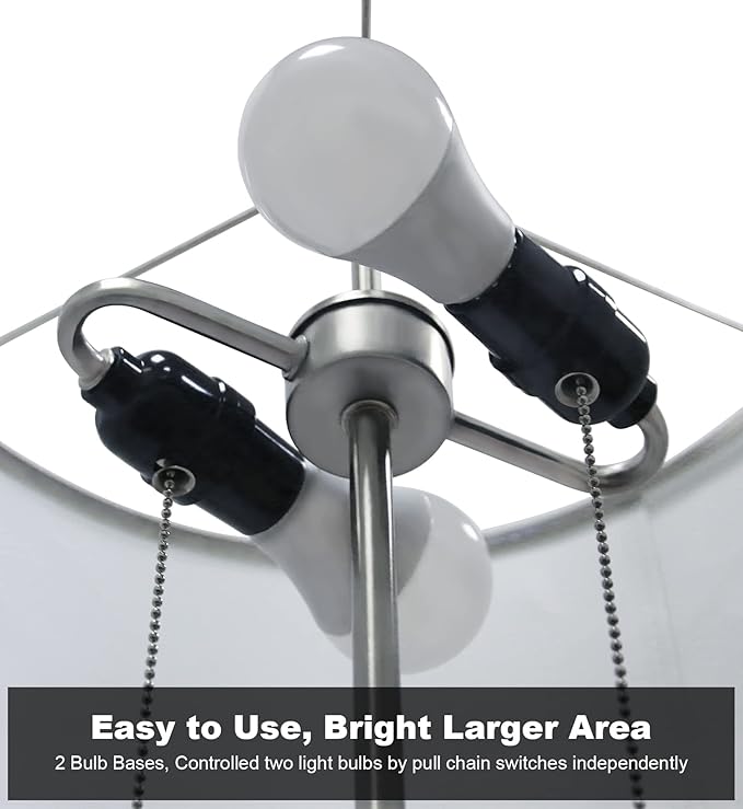 DEEPLITE Modern Floor Lamp, Tall Standing Lamp with 2 Bulb Socket for Office Bedroom Living Room Bright Lighting, Brushed Nickel Body, White Lampshade - LeafyLoom