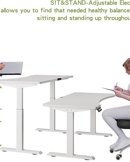 Radlove Dual Motors Height Adjustable 63 x 30'' Electric Standing Desk with Curved Design Stand Up Table 4 Memory Keys, Computer Desk with Splice Board Home Office Desk, WhiteTop + White Frame - LeafyLoom