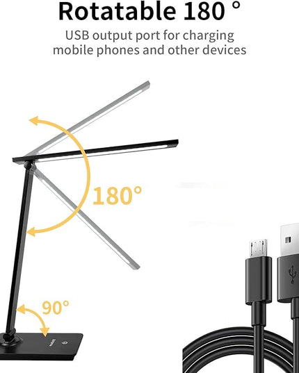 Eye-Caring Table Lamp with 3 Brightness Levels - 7W, 6000K, Black - Illuminate Your Workspace with Our Adjustable LED Desk Lamp - Perfect for Work, Study, and Reading - Adapter Included - LeafyLoom