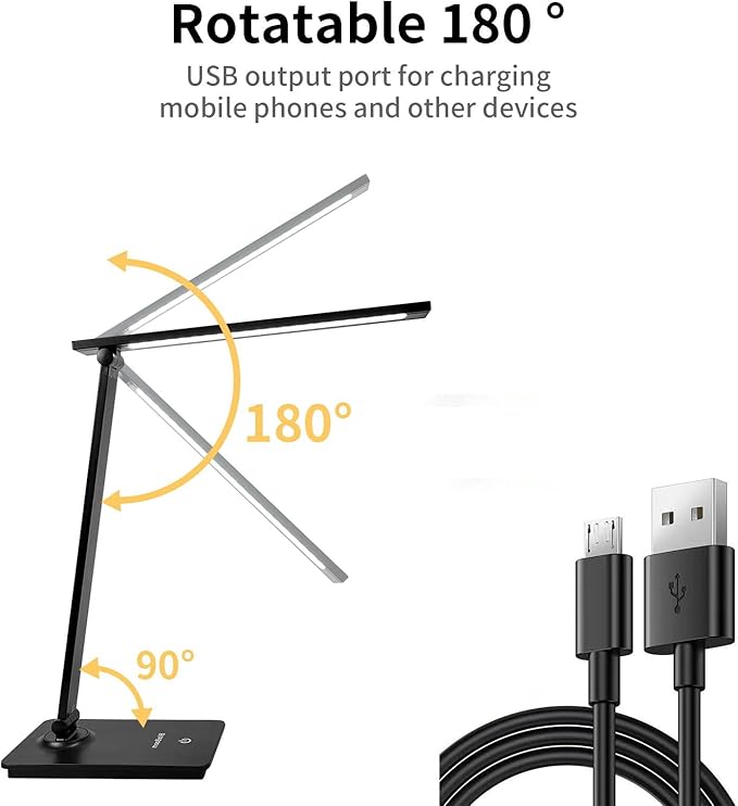Eye-Caring Table Lamp with 3 Brightness Levels - 7W, 6000K, Black - Illuminate Your Workspace with Our Adjustable LED Desk Lamp - Perfect for Work, Study, and Reading - Adapter Included - LeafyLoom