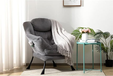 HollyHOME Modern Fabric Large Lazy Chair, Accent Oversized Comfy Reading Chair, Thick Padded Cozy Lounge Chair with Armrest, Steel Frame Leisure Sofa Chair for Living Room, Bedroom, Dorm, Smoky Grey - LeafyLoom