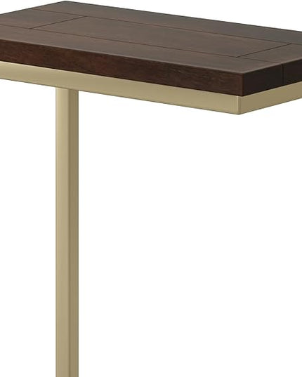 SIMPLIHOME Skyler SOLID MANGO WOOD and Metal 18 inch Wide Rectangle C Side Table in Dark Brown and Gold, Fully Assembled , for the Living Room and Bedroom - LeafyLoom