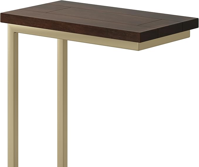 SIMPLIHOME Skyler SOLID MANGO WOOD and Metal 18 inch Wide Rectangle C Side Table in Dark Brown and Gold, Fully Assembled , for the Living Room and Bedroom - LeafyLoom