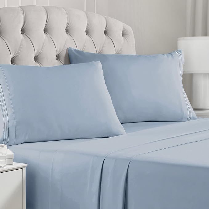 Mellanni California King Sheets Set - 4 PC Iconic Collection Bedding Sheets & Pillowcases - Hotel Luxury, Extra Soft, Cooling Bed Sheets - Deep Pocket up to 16 inch (Cal King, Blue Hydrangea) - LeafyLoom