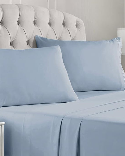 Mellanni Queen Sheets Set - 4 PC Iconic Collection Bedding Sheets & Pillowcases - Hotel Luxury, Extra Soft, Cooling Bed Sheets - Deep Pocket up to 16 inch (Queen, Blue Hydrangea) - LeafyLoom