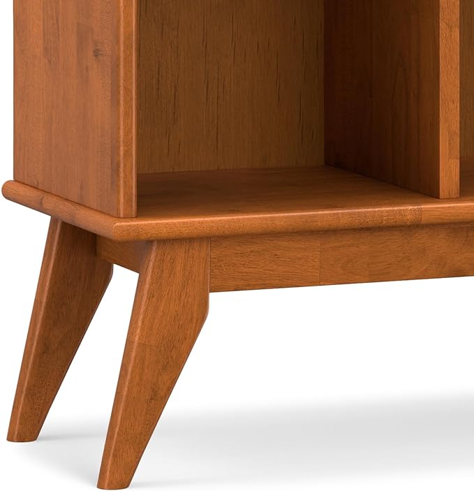 SIMPLIHOME Draper SOLID HARDWOOD 57 inch Wide Mid Century Modern 8 Cube Storage Sofa Table in Teak Brown for The Living Room, Study Room and Office - LeafyLoom