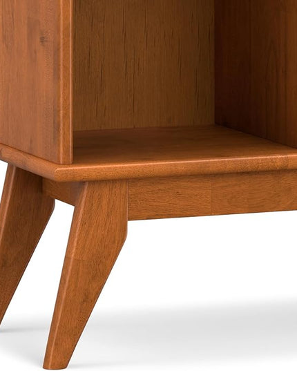 SIMPLIHOME Draper SOLID HARDWOOD 57 inch Wide Mid Century Modern 8 Cube Storage Sofa Table in Teak Brown for The Living Room, Study Room and Office - LeafyLoom