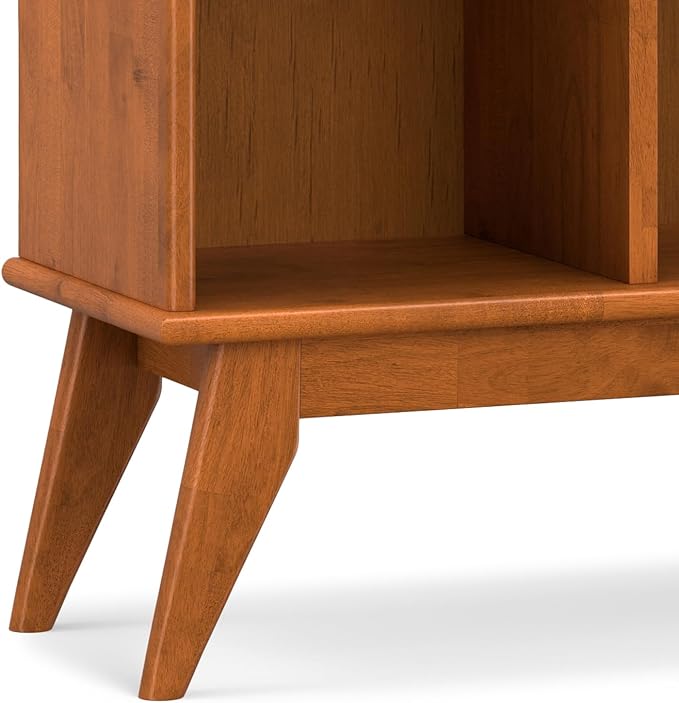 SIMPLIHOME Draper SOLID HARDWOOD 57 inch Wide Mid Century Modern 8 Cube Storage Sofa Table in Teak Brown for The Living Room, Study Room and Office - LeafyLoom