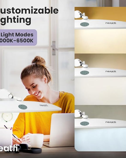 Neatfi Elite HD XL Task Lamp, 3 Adjustable Light Modes, 22 Inches Wide, 2260 Lumens, 84PCS SMD LED, Super Bright Desk Lamp, Non-Polar Dimming (CCT with Clamp, White, 22 Inches) - LeafyLoom