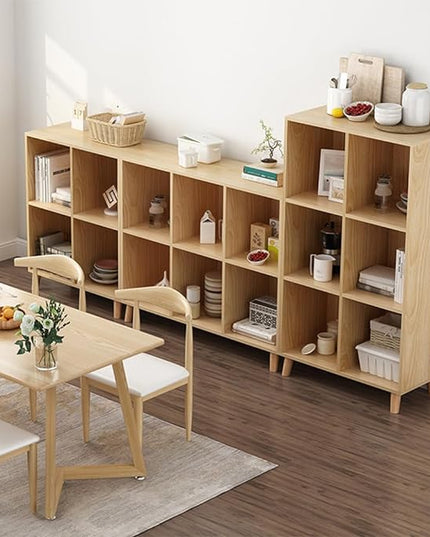 IOTXY Open Cube Low Bookcase - 3-Tier Freestanding Storage Display Cabinet Organizer with Legs for Home Office, 7-Cubes Open Shelf Short Bookshelf, Oak - LeafyLoom