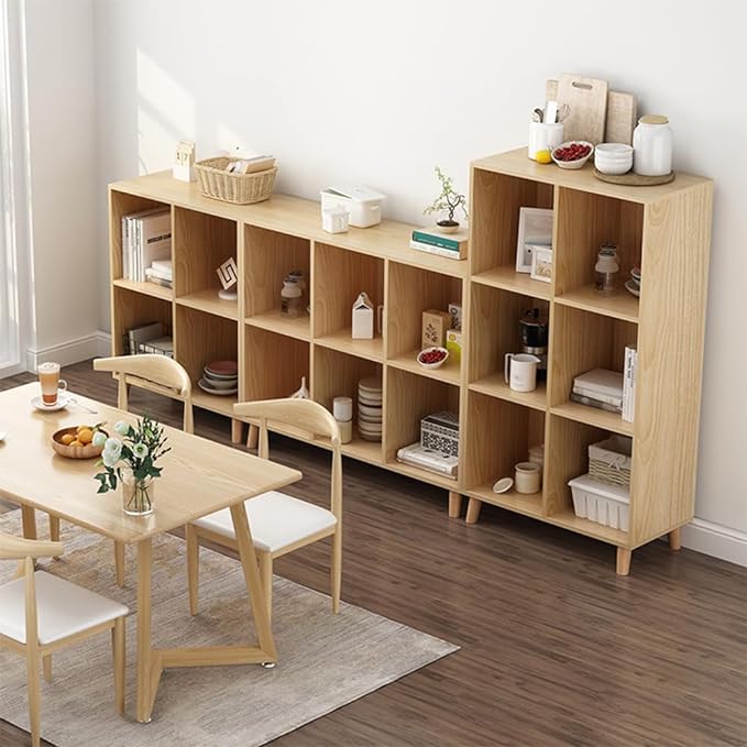 IOTXY Open Cube Low Bookcase - 3-Tier Freestanding Storage Display Cabinet Organizer with Legs for Home Office, 8-Cubes Open Shelf Short Bookshelf, Oak - LeafyLoom