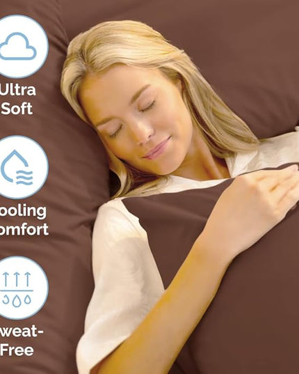 Split King Size 5 Piece Sheet Set - Comfy Breathable & Cooling Sheets - Hotel Luxury Bed Sheets for Women & Men - Deep Pockets, Easy-Fit, Soft & Wrinkle Free Sheets - Brown Oeko-Tex Bed Sheet Set - LeafyLoom