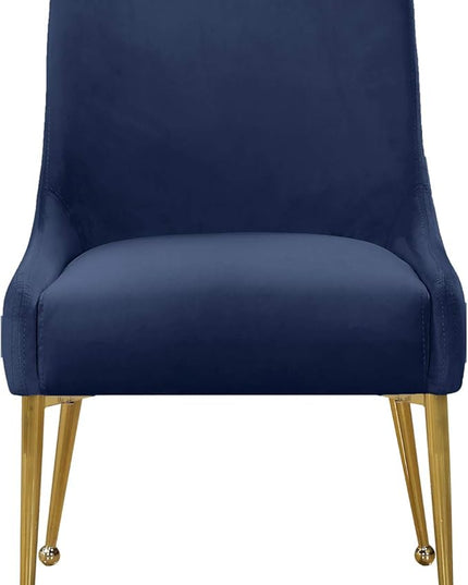 Meridian Furniture Owen Collection Modern | Contemporary Velvet Upholstered Dining Chair with Polished Gold Legs, Set of 2, 24" W x 21" D x 34.5" H, Navy - LeafyLoom