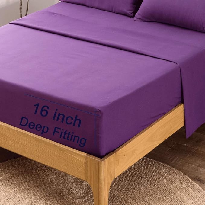 SONORO KATE Bed Sheet Set Super Soft Microfiber 1800 Thread Count Luxury Egyptian Sheets 18-Inch Deep Pocket，Wrinkle and Hypoallergenic-6 Piece (Purple, Twin XL-6 Piece) - LeafyLoom