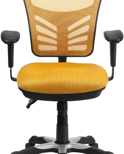 Flash Furniture Nicholas Mid-Back Yellow-Orange Mesh Multifunction Executive Swivel Ergonomic Office Chair with Adjustable Arms - LeafyLoom