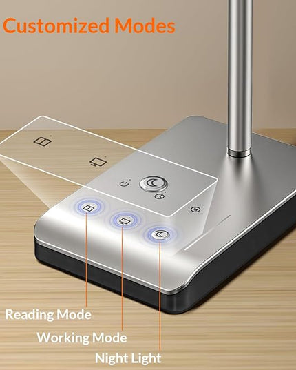 LED Desk Lamp, 12W Reading Desk Lamp for Office Home with 60 Lighting Modes, Touch Control & Timer Function, 750LM Bright Eye-Caring Gooseneck Desk Light Table Lamp for Study, Work, Silver - LeafyLoom