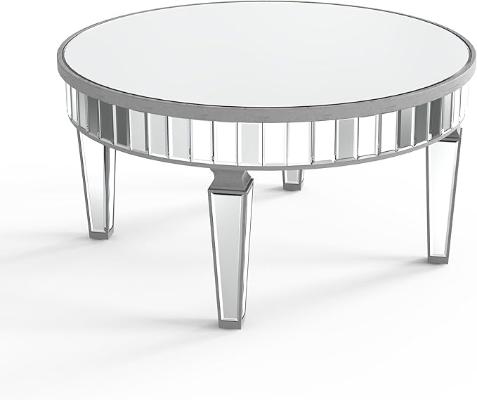 Mirrored Coffee Table - Round Glass Coffee Table with Highly Reflective Mirror - Retro Style - Easy Assembly - Traditional Silver Frame - 31.5 Inch Diameter - Ideal for Living Room - LeafyLoom