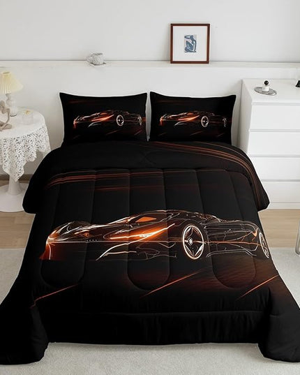 Feelyou Orange Race Car Bedding Set King Size for Kids Boys Extreme Sport Games Comforter Set Teens Toddler Fast and Furious Duvet Set Cool Modern Quilt Set 3Pcs - LeafyLoom