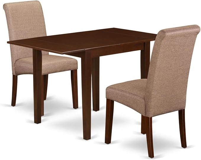 East West Furniture NDBA3-MAH-18 Norden 3 Piece Kitchen Set Contains a Rectangle Room Table with Dropleaf and 2 Brown Linen Fabric Parson Dining Chairs, 30x48 Inch, Mahogany - LeafyLoom