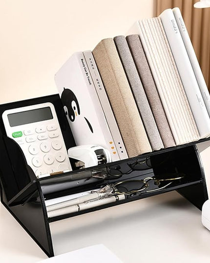 Acrylic Desktop Bookshelf, Detachable Bookcase, Clear Book Organizer, Book/CD/Magazine Rack for Office/Study Room Library/Home (Black, 12.6") - LeafyLoom