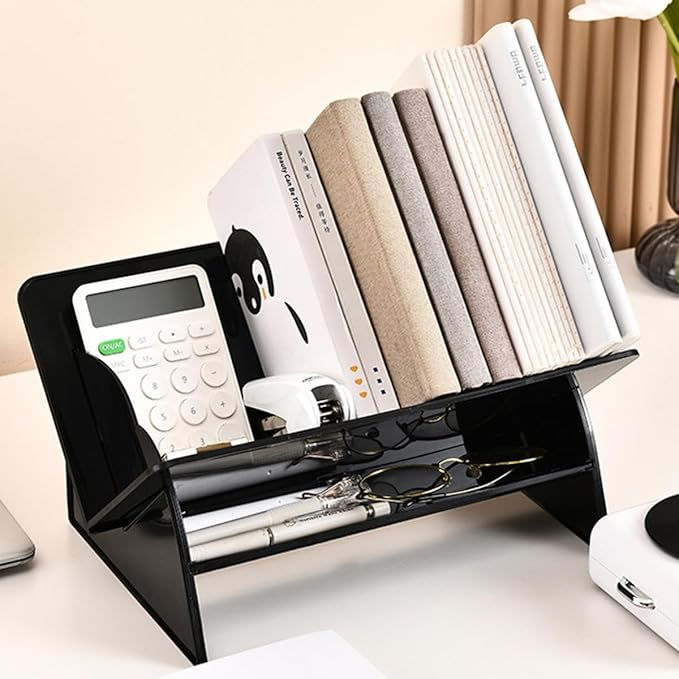 Acrylic Desktop Bookshelf, Detachable Bookcase, Clear Book Organizer, Book/CD/Magazine Rack for Office/Study Room Library/Home (Black, 12.6") - LeafyLoom