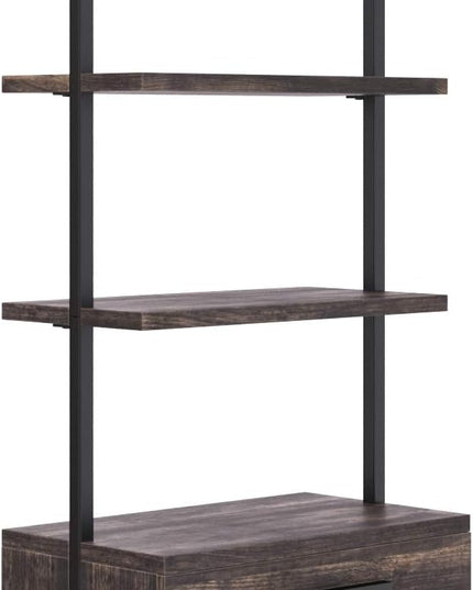 Nathan James Theo Industrial Bookshelf with Wood Drawers and Matte Steel Frame, 3-Shelf, Nutmeg/Black - LeafyLoom