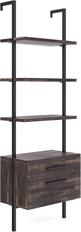 Nathan James Theo Industrial Bookshelf with Wood Drawers and Matte Steel Frame, 3-Shelf, Nutmeg/Black - LeafyLoom