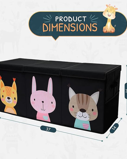 Extra Large Toy Storage Organizer with Lid - Sturdy, Collapsible Toy Chest Storage Box with Cute Design - Toys Bin with Dividers for Kids, Boys, Girls, Nursery, Bedroom, Play room 37"x16"x14" - LeafyLoom