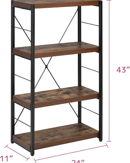 Acme Bob 4 Shelf Wooden Bookcase in Weathered Oak - LeafyLoom