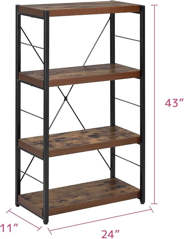 Acme Bob 4 Shelf Wooden Bookcase in Weathered Oak - LeafyLoom