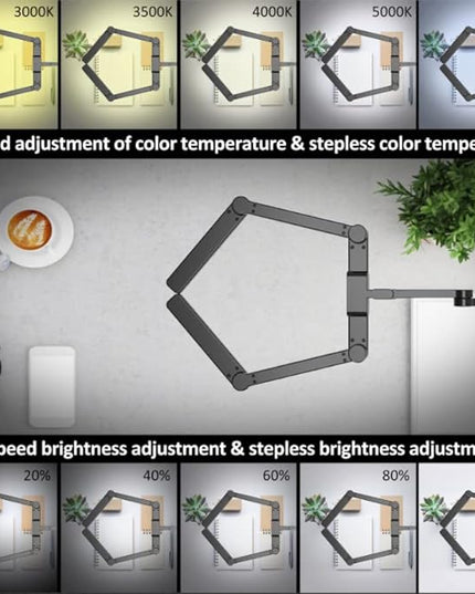 LED Desk Lamp with Clamp, 41.5" Clamp on Architect Desk Lamp for Home Office, 24W Bright Tall Computer LED Desk Light Clip on Office Lamp Adjustable Overhead Table Light for Work Craft - LeafyLoom