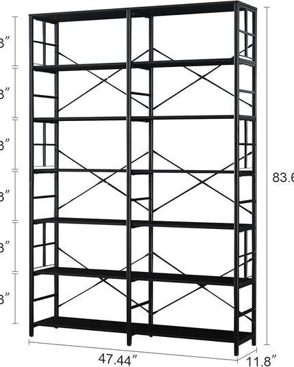 HOMISSUE Tall Bookshelf, 84" Bookshelves and Bookcases Double Wide 7-Tier Bookshelf, Tall Bookcase Wood Style and Metal Open Display Shelves for Living Room Home Office - LeafyLoom