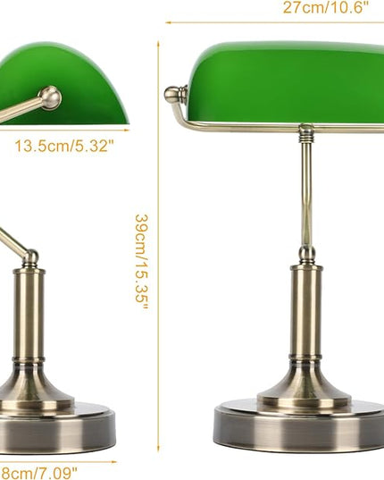 Bankers Lamp, Green Desk Lamp with Touch Control Switch, Retro Lamp with USB and Type C Charging Ports, Vintage Lamp for Home Office, Piano, Library, LED Bulb Included (Vintage) - LeafyLoom