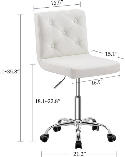 VECELO PU Leather Mid-Back Armless Desk Chair Adjustable Height 360° Rolling Swivel for Home Office Work, White - LeafyLoom